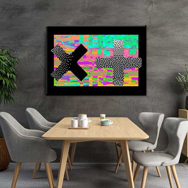 Dijital Glitch Art X ve Artı Sembolü Kanvas Duvar Tablosu 4806