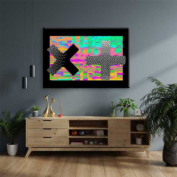 Dijital Glitch Art X ve Artı Sembolü Kanvas Duvar Tablosu 4806