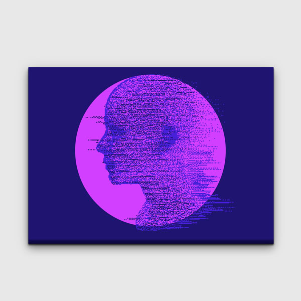 Dijital Glitch Portre Mor Silüet Kanvas Duvar Tablosu 4807