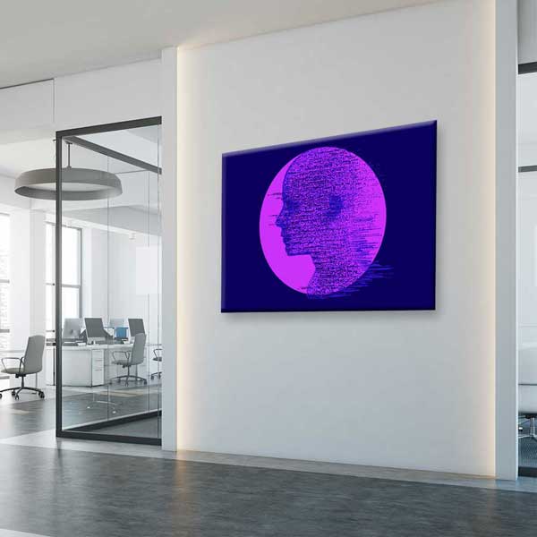 Dijital Glitch Portre Mor Silüet Kanvas Duvar Tablosu 4807