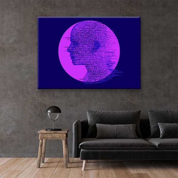 Dijital Glitch Portre Mor Silüet Kanvas Duvar Tablosu 4807