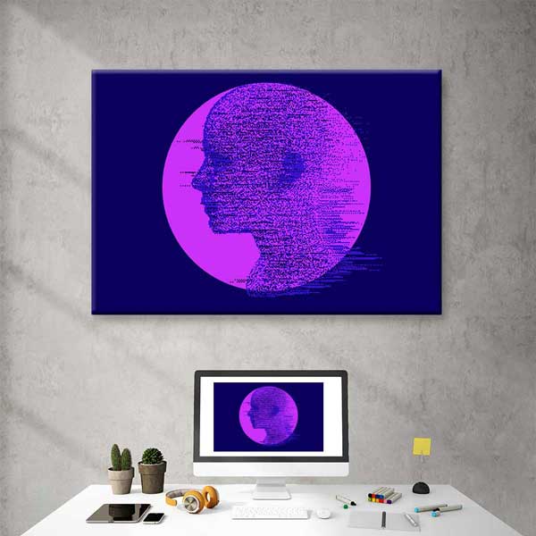 Dijital Glitch Portre Mor Silüet Kanvas Duvar Tablosu 4807