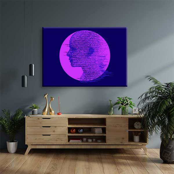 Dijital Glitch Portre Mor Silüet Kanvas Duvar Tablosu 4807