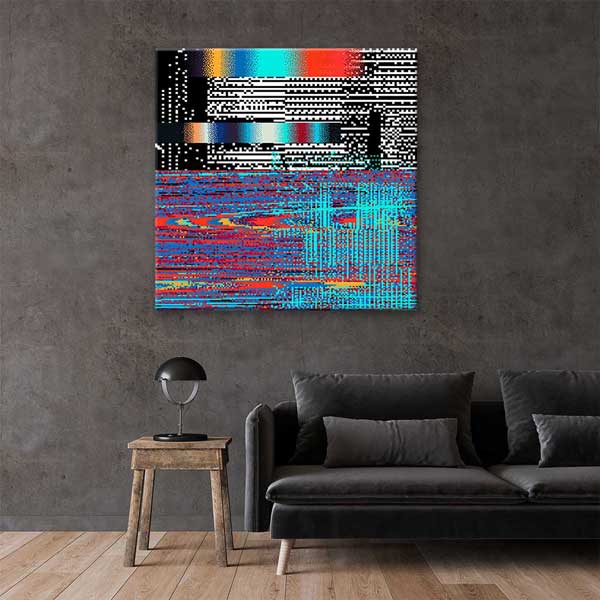 Renkli Glitch Art Dijital Bozulma Efektli Kanvas Duvar Tablosu 4815