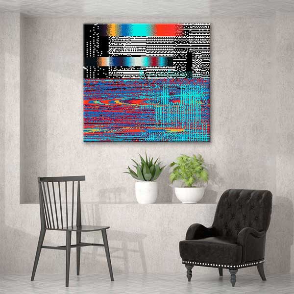 Renkli Glitch Art Dijital Bozulma Efektli Kanvas Duvar Tablosu 4815