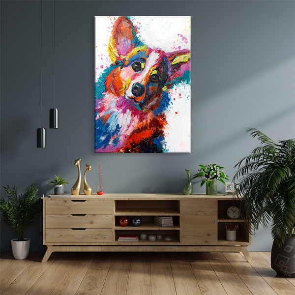 Renkli Köpek Portresi Modern Sanat Duvar Tablosu Kanvas Tablo 4934