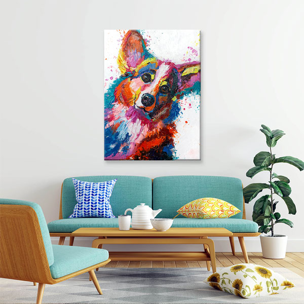 Renkli Köpek Portresi Modern Sanat Duvar Tablosu Kanvas Tablo 4934