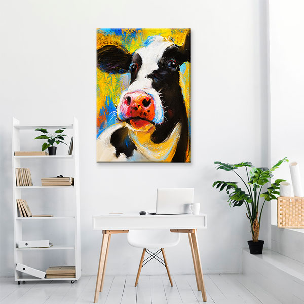 Renkli İnek Portresi Modern Sanat Duvar Tablosu Kanvas Tablo 4935