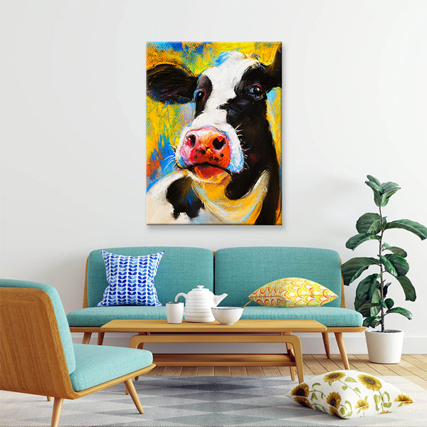 Renkli İnek Portresi Modern Sanat Duvar Tablosu Kanvas Tablo 4935