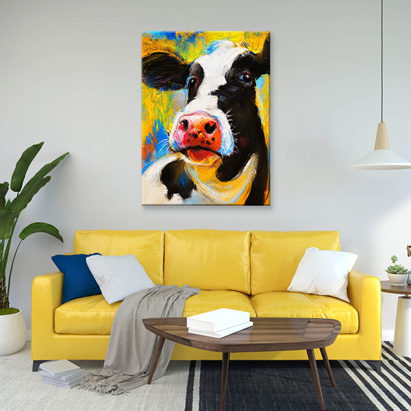 Renkli İnek Portresi Modern Sanat Duvar Tablosu Kanvas Tablo 4935