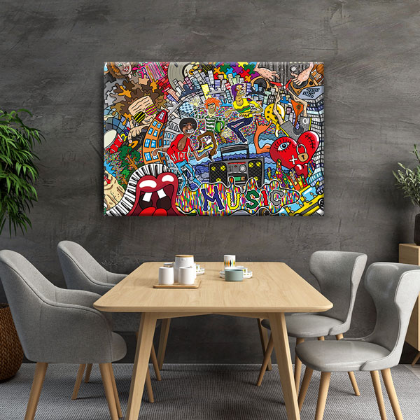 Müzik ve Şehir Kolajı Grafiti Kanvas Tablo 4990