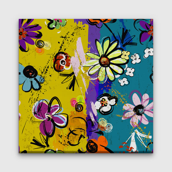 Renkli Çiçek Desenleri Pop Art Soyut Kanvas Tablo 5004