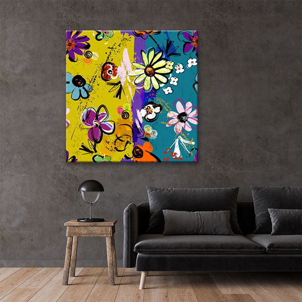 Renkli Çiçek Desenleri Pop Art Soyut Kanvas Tablo 5004