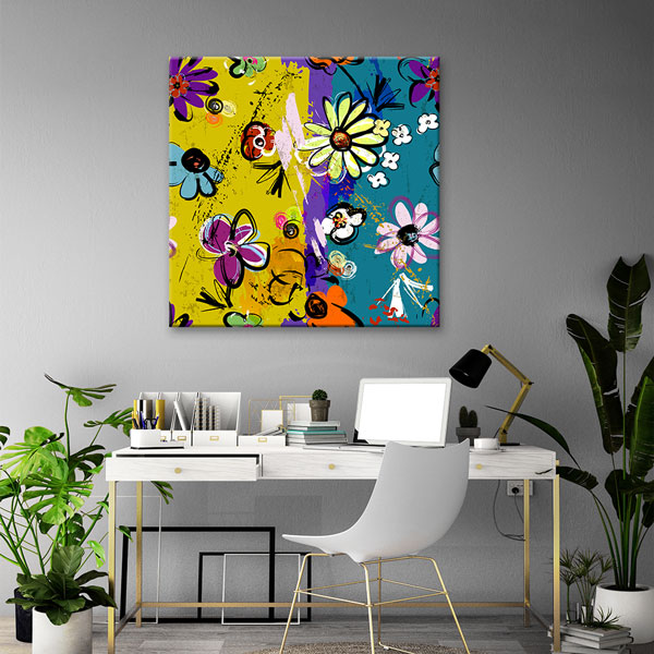 Renkli Çiçek Desenleri Pop Art Soyut Kanvas Tablo 5004