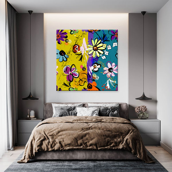 Renkli Çiçek Desenleri Pop Art Soyut Kanvas Tablo 5004