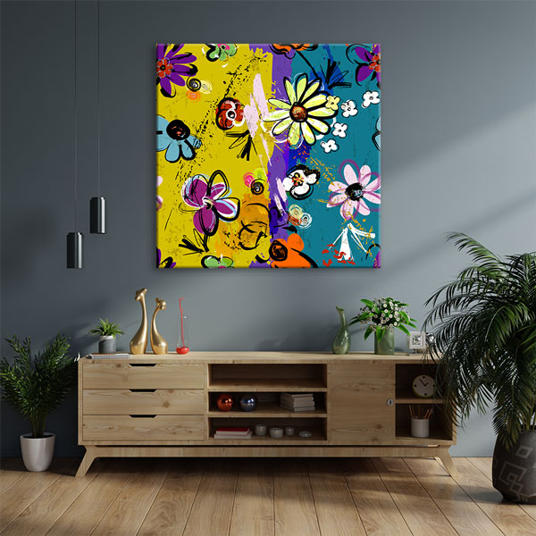 Renkli Çiçek Desenleri Pop Art Soyut Kanvas Tablo 5004
