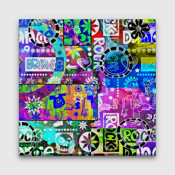 Renkli Dans ve Müzik Kolaj Temalı Grafik Kanvas Tablo 5049