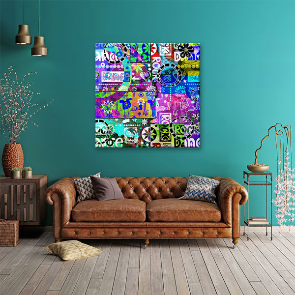 kanvas-tablolar-5049-01 Renkli Dans ve Müzik Kolaj Temalı Grafik Kanvas Tablo 5049