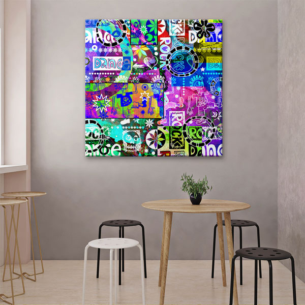 kanvas-tablolar-5049-05 Renkli Dans ve Müzik Kolaj Temalı Grafik Kanvas Tablo 5049