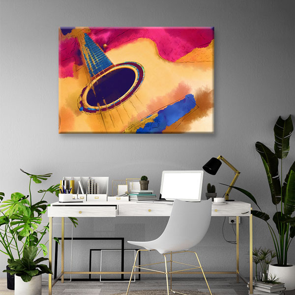 Soyut Gitar Formu Temalı Renkli Müzik Kanvas Tablo 5052