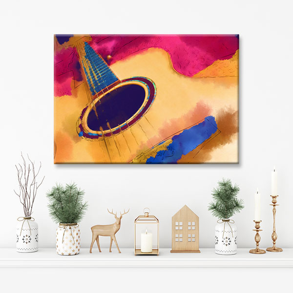 Soyut Gitar Formu Temalı Renkli Müzik Kanvas Tablo 5052