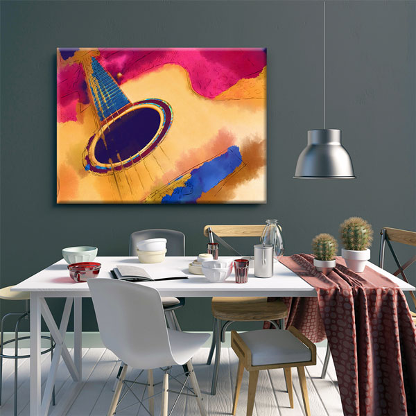 Soyut Gitar Formu Temalı Renkli Müzik Kanvas Tablo 5052