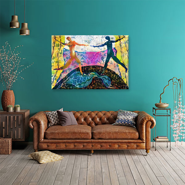 Renkli Dans Eden Figürler Temalı Sanatsal Kanvas Tablo 5056