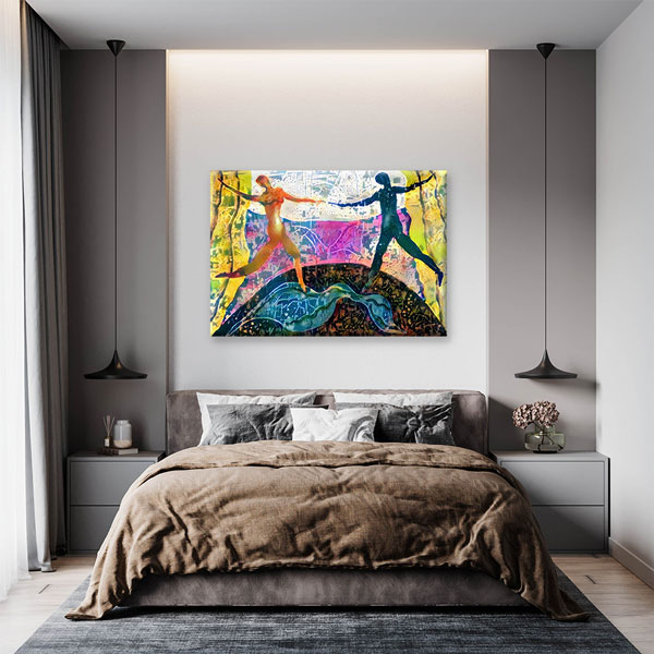 Renkli Dans Eden Figürler Temalı Sanatsal Kanvas Tablo 5056