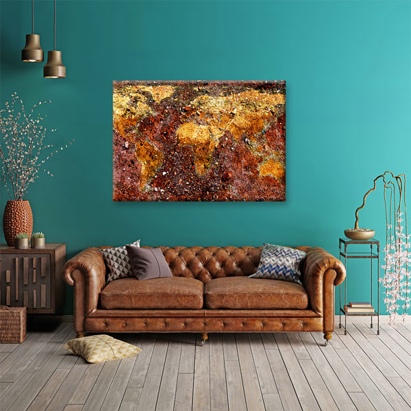 Toprak Dokulu Dünya Haritası Kanvas Tablo 5101