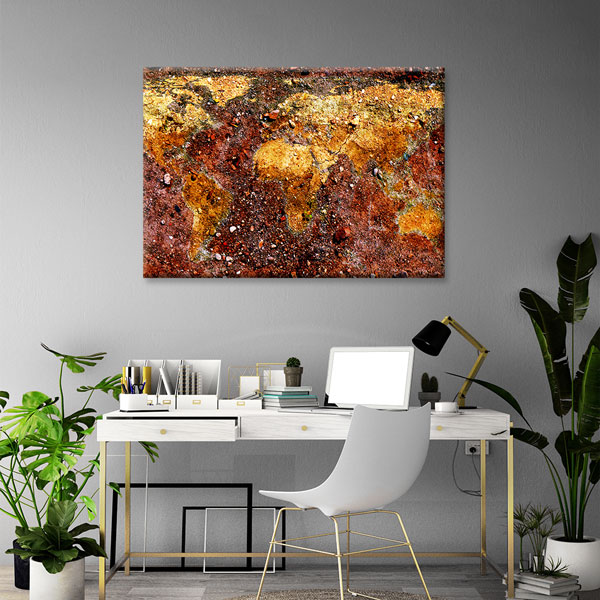 Toprak Dokulu Dünya Haritası Kanvas Tablo 5101