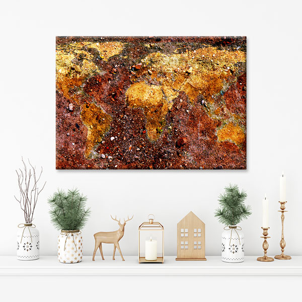 Toprak Dokulu Dünya Haritası Kanvas Tablo 5101