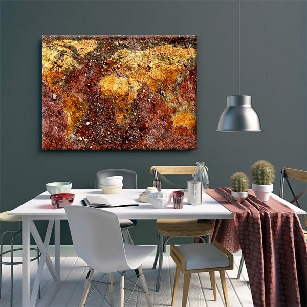 Toprak Dokulu Dünya Haritası Kanvas Tablo 5101