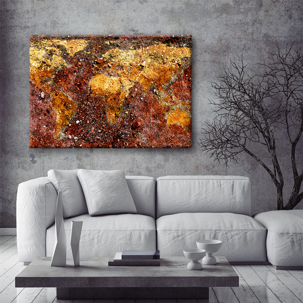 Toprak Dokulu Dünya Haritası Kanvas Tablo 5101