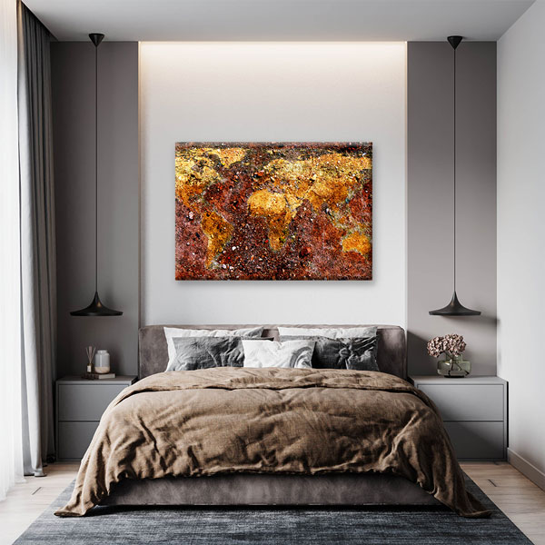 Toprak Dokulu Dünya Haritası Kanvas Tablo 5101