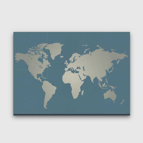 Minimal Mavi Zemin Dünya Haritası Kanvas Tablo 5108