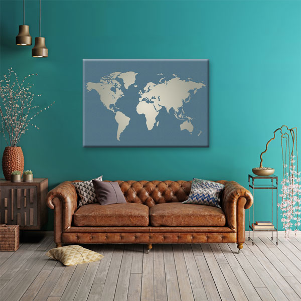 Minimal Mavi Zemin Dünya Haritası Kanvas Tablo 5108