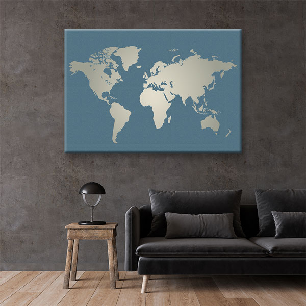 Minimal Mavi Zemin Dünya Haritası Kanvas Tablo 5108