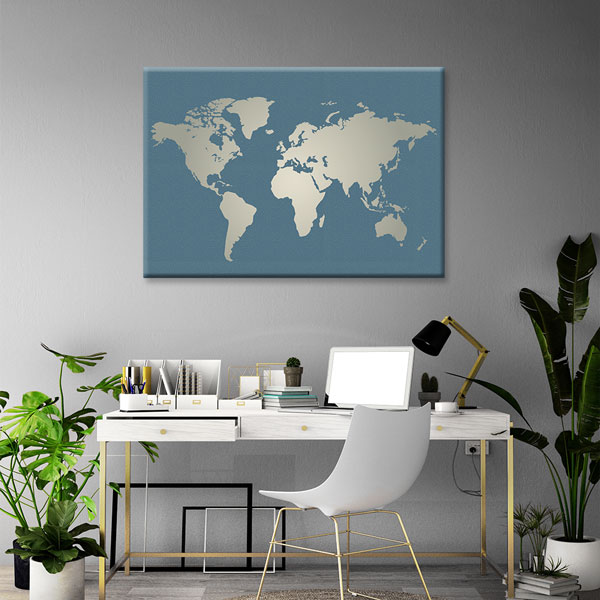 Minimal Mavi Zemin Dünya Haritası Kanvas Tablo 5108