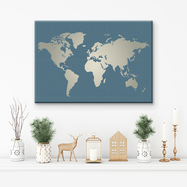 Minimal Mavi Zemin Dünya Haritası Kanvas Tablo 5108
