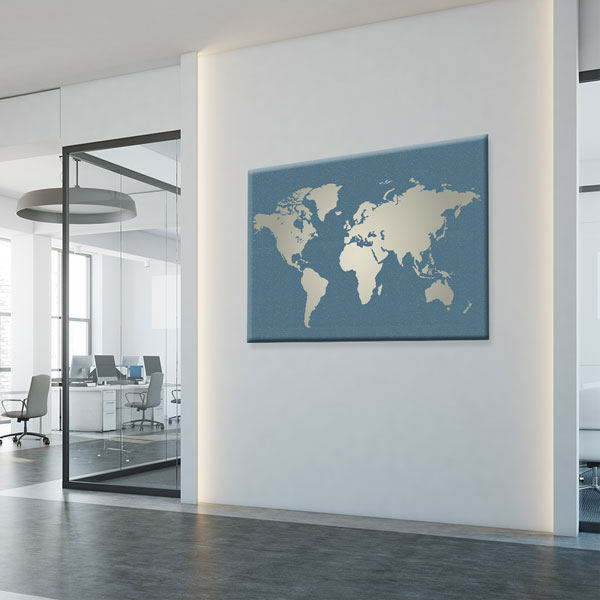 Minimal Mavi Zemin Dünya Haritası Kanvas Tablo 5108