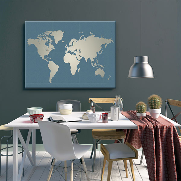 Minimal Mavi Zemin Dünya Haritası Kanvas Tablo 5108