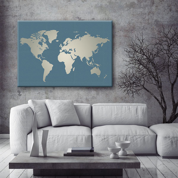 Minimal Mavi Zemin Dünya Haritası Kanvas Tablo 5108