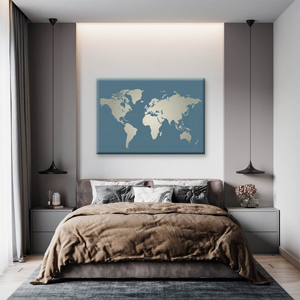 Minimal Mavi Zemin Dünya Haritası Kanvas Tablo 5108
