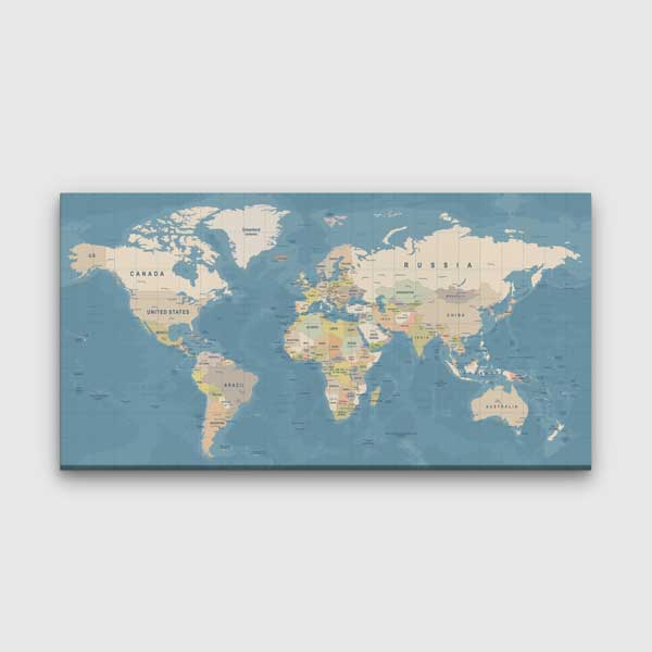 Detaylı Siyasi Dünya Haritası Kanvas Tablo 5109