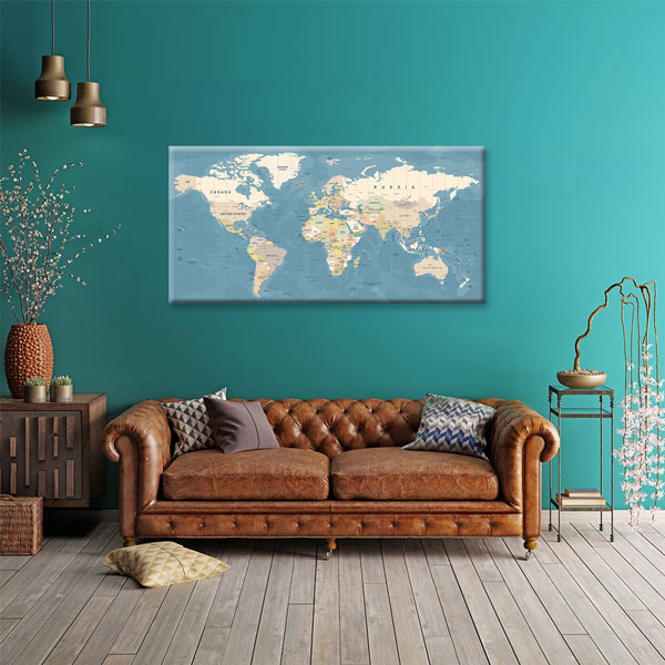 Detaylı Siyasi Dünya Haritası Kanvas Tablo 5109