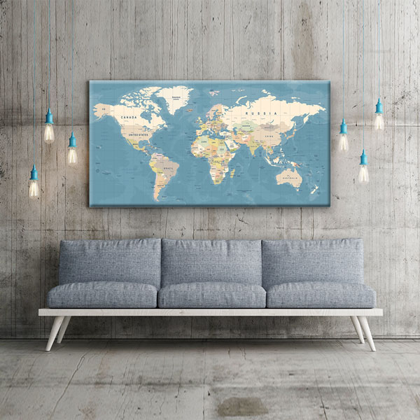 Detaylı Siyasi Dünya Haritası Kanvas Tablo 5109