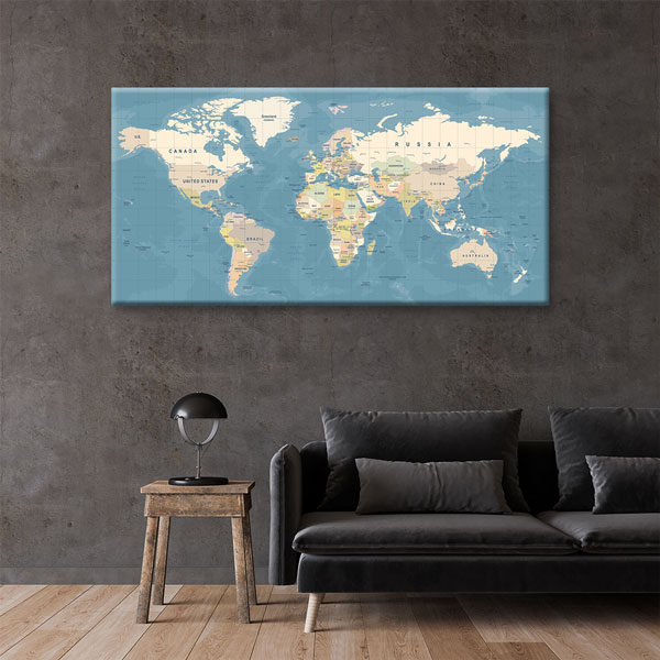 Detaylı Siyasi Dünya Haritası Kanvas Tablo 5109