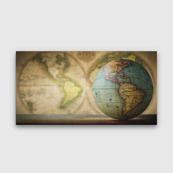 Vintage Küre ve Dünya Haritası Kanvas Tablo 5111