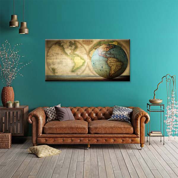 Vintage Küre ve Dünya Haritası Kanvas Tablo 5111