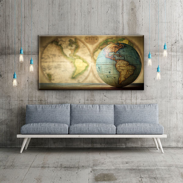 Vintage Küre ve Dünya Haritası Kanvas Tablo 5111